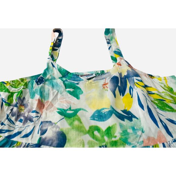 SHORELINE SHOULDER STRAP EMPIRE WAIST SUMMER DRESS, WOMENS-L-BLUE GRN YELL FLOR - Picture 3 of 10